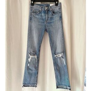 Rag & Bone High-Rise 10" Stove Pipe Distressed Step Hem Blue Jeans Size 24